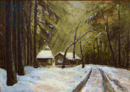 Kapelle Hochstrasse bei Winter. Landschaftsmalerei