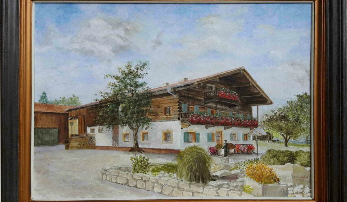 Ölbild nach einer Ansicht von einem Bauernhaus in Peterskirchen, Dietersburg